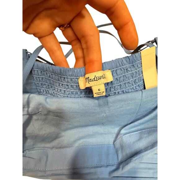 MADEWELL NWT Poplin Crop Tube Top Ornamental Blue Pleated Crisscross Size 6 - Picture 3 of 12